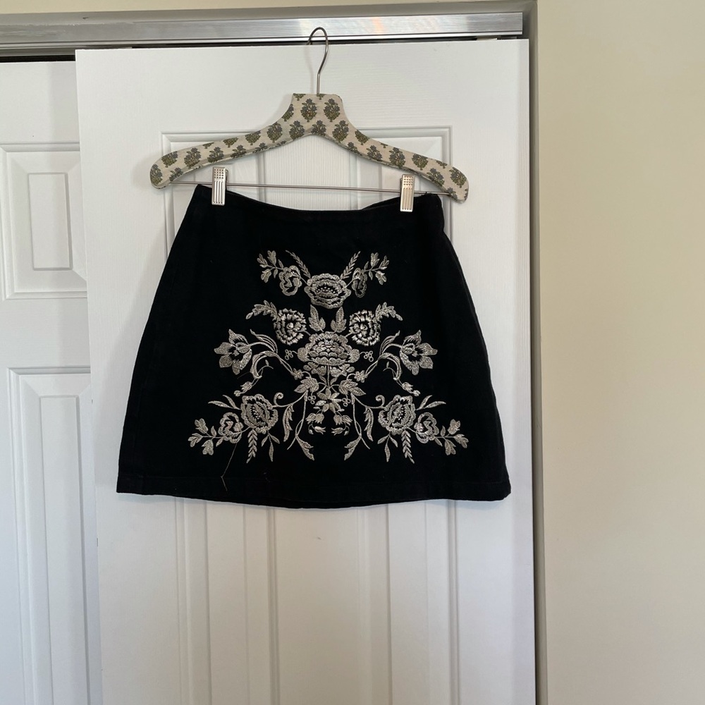 TopShop Embroidered Denim Skirt